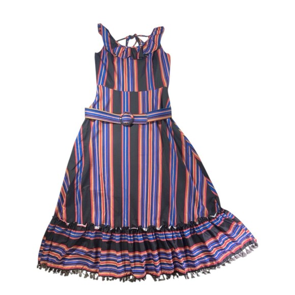 Rare Beulah Style Striped Fringe Maxi Dress Boho Style w/Belt Size Medium - Picture 11 of 11